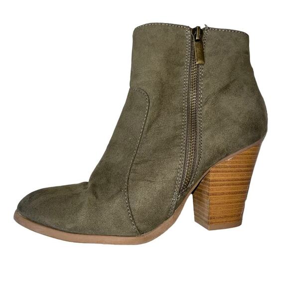 Just Fab Vasha model ankle boots booties exterior zip up block heel olive green - Picture 1 of 8